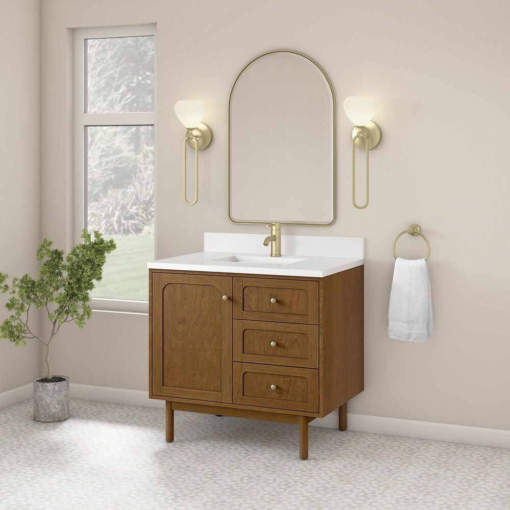 James Martin Laurent 36" Single Bathroom Vanity in Honey Oak with Single Hole 3 cm White Zeus Silestone Top and Rectangular Sink, , large