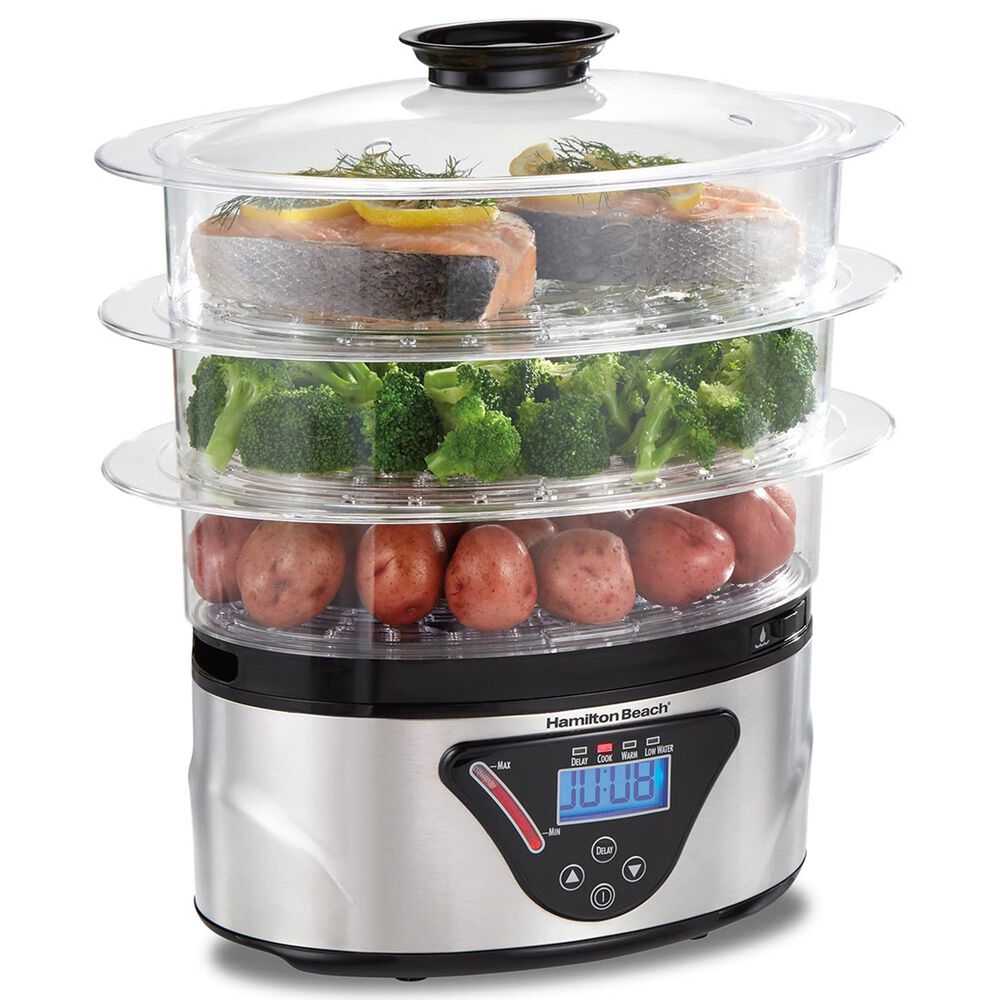 Hamilton Beach 8.25-Quart 3-Tier Digital Food Steamer and Rice Cooker in Stainless Steel, , large