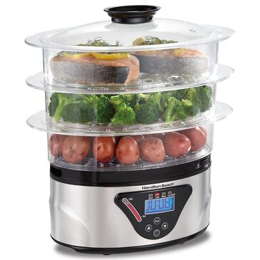 Hamilton Beach 8.25-Quart 3-Tier Digital Food Steamer and Rice Cooker in Stainless Steel, , large
