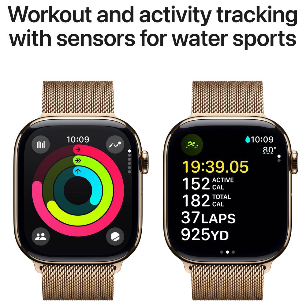 Apple Watch Series 10 GPS + Cellular 46mm Gold Titanium Case with Gold Milanese Loop - S/M, , large