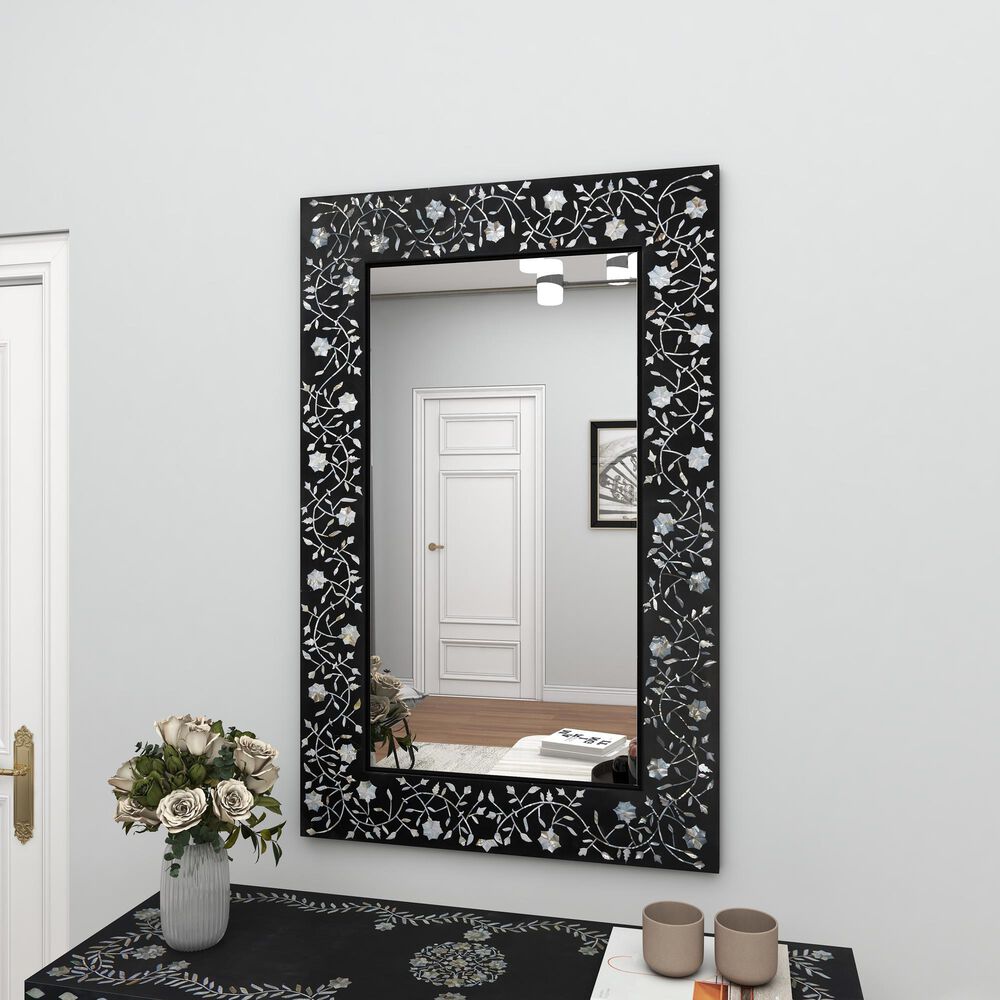 Maple and Jade 30&quot; x 47&quot; Wall Mirror in Black and White, , large