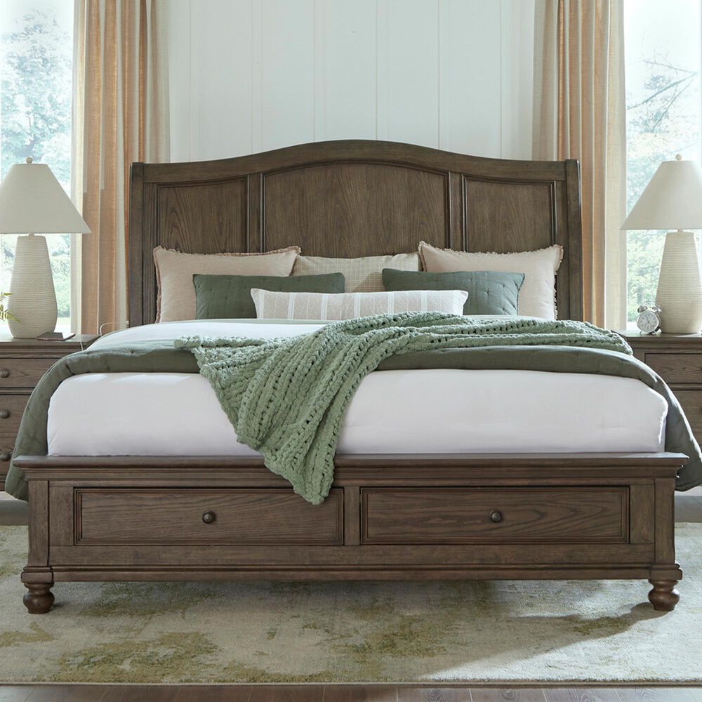 Riva Ridge Oxford King Sleigh Storage Bed in Cocoa with USB Ports, , large