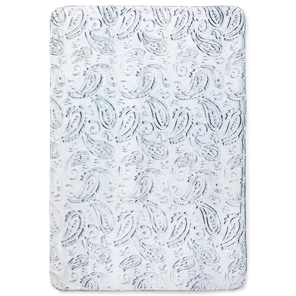 Duke Imports Snow Paisley Plush Throw in White, , large