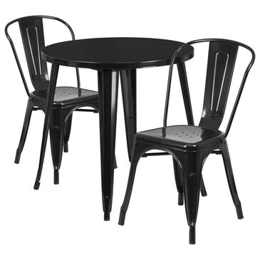 Flash Furniture 3-Piece Metal Round Bistro Table Set in Black, , large