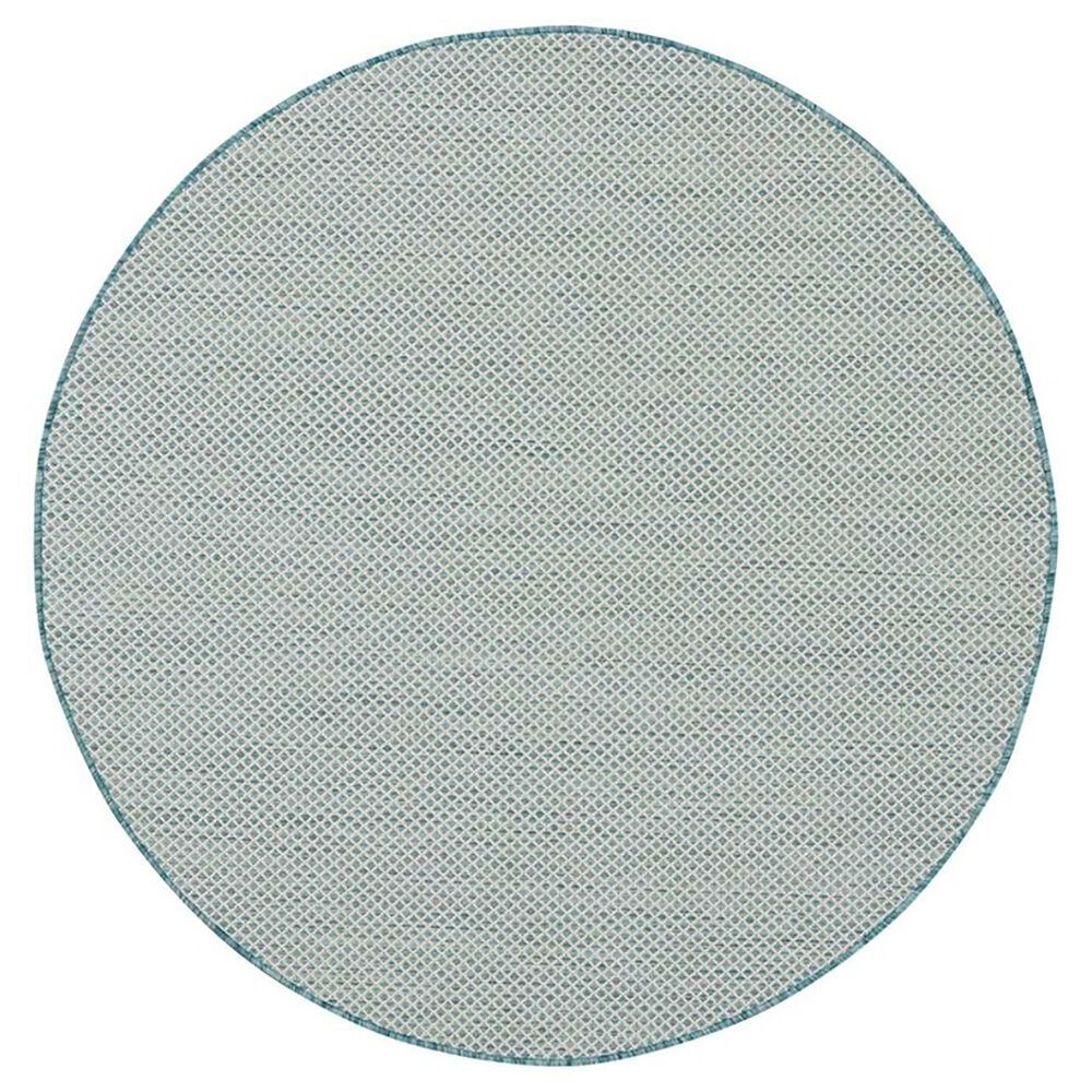 Nourison Courtyard Ivory and Aqua 4&#39; Round Indoor/Outdoor Area Rug, , large