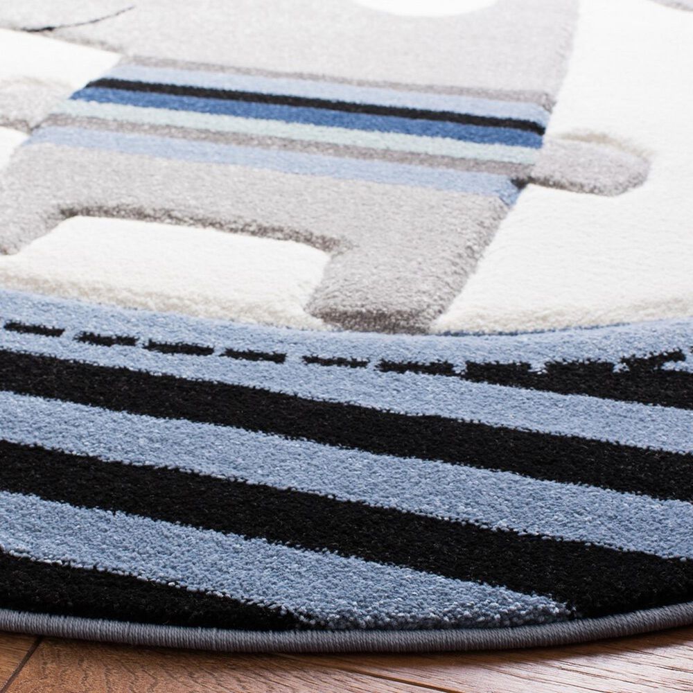 Safavieh Carousel Animals 5&#39;3&quot; Round Navy and Ivory Kids  Area Rug, , large