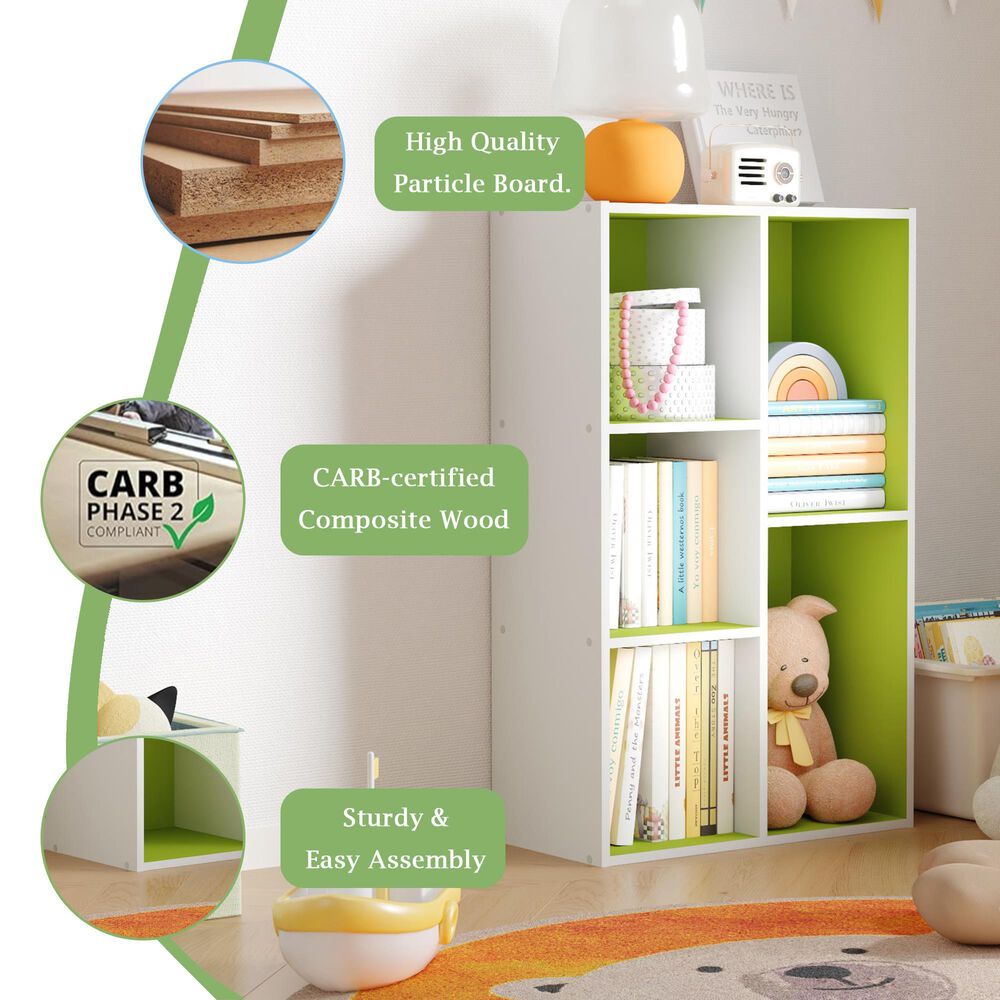 HOMLUX 5-Cube Reversible Storage Bookshelf in White and Green, , large