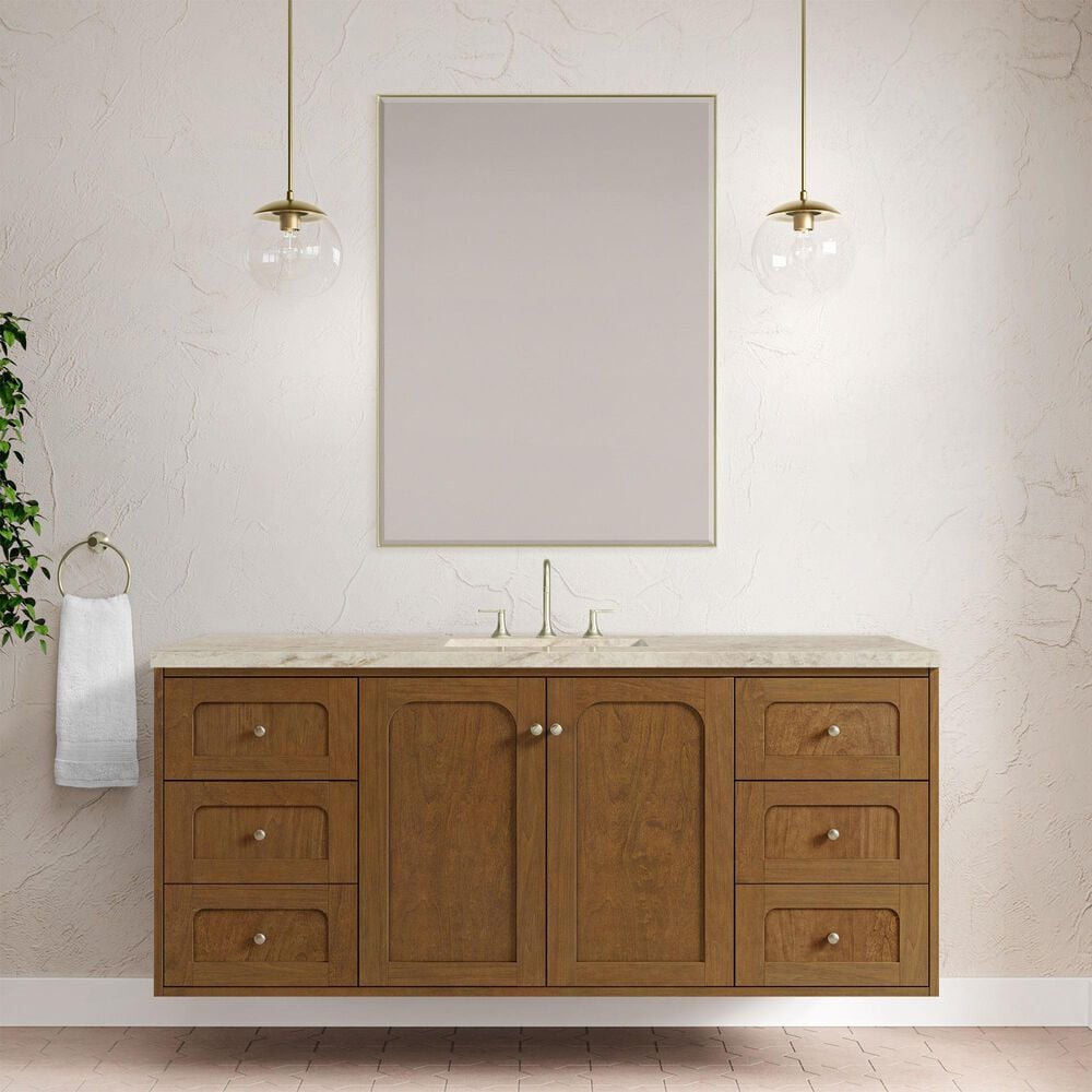 James Martin Laurent 60" Single Bathroom Vanity in Honey Oak with 3 cm Tajnar Eclos Top, Rectangular Sink and FreePower Wireless Charger, , large
