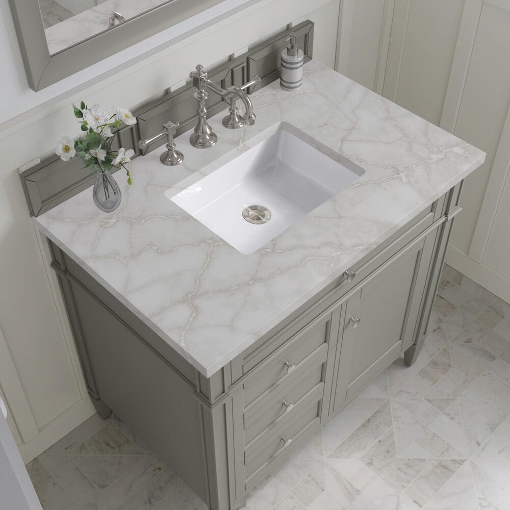 James Martin Vanities Brittany 36&quot; Single Bathroom Vanity in Urban Gray with 3 cm Victorian Silver Quartz Top and Rectangular Sink, , large
