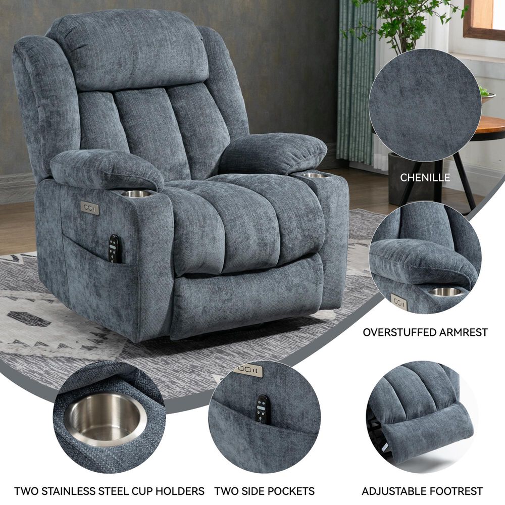 Hearth and Haven Power Lift Recliner in Blue, , large