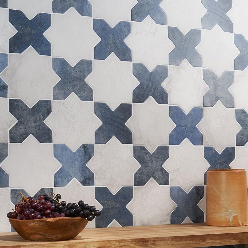 Soho Studio Malta White Star and Denim Blue Cross 6" x 6" Matte Porcelain Tile Kit, , large