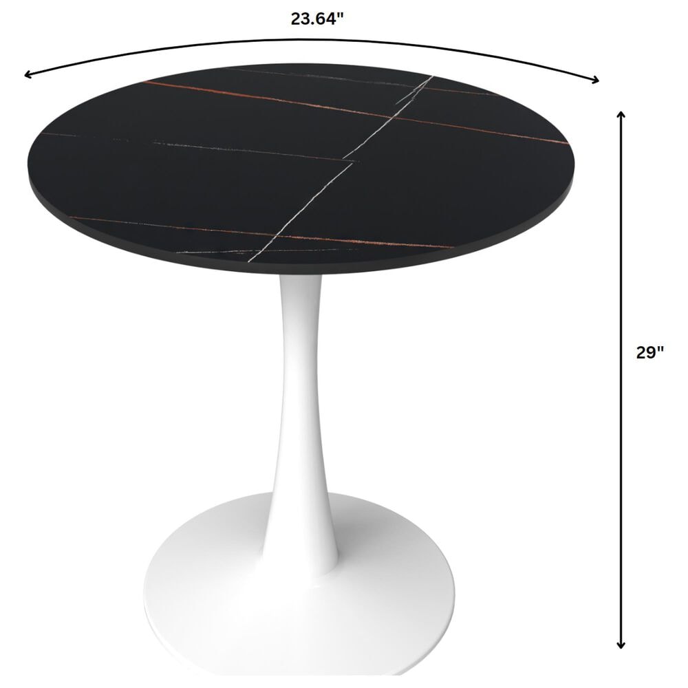 Leisuremod Leisuremod Bristol 24 round dining table White base with marbled MDF top, , large