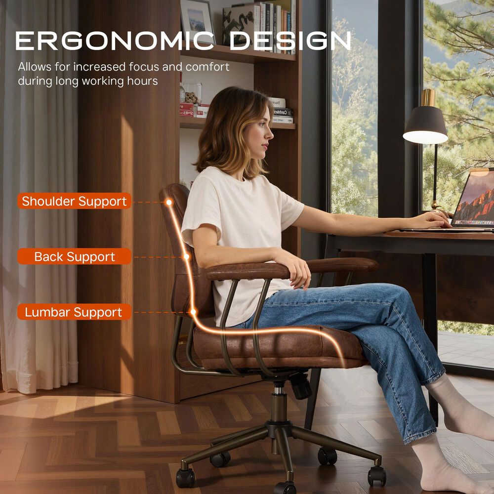 HOMLUX Executive Office Chair with Suede Fabric Cushion in Dark Brown, , large