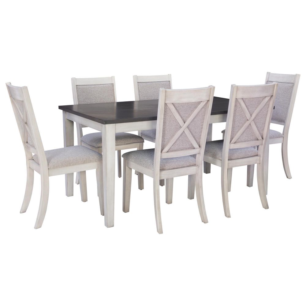 Linon Home Decor Marcum 7-Piece Rectangular Dining Set in White and Dark Grey, , large
