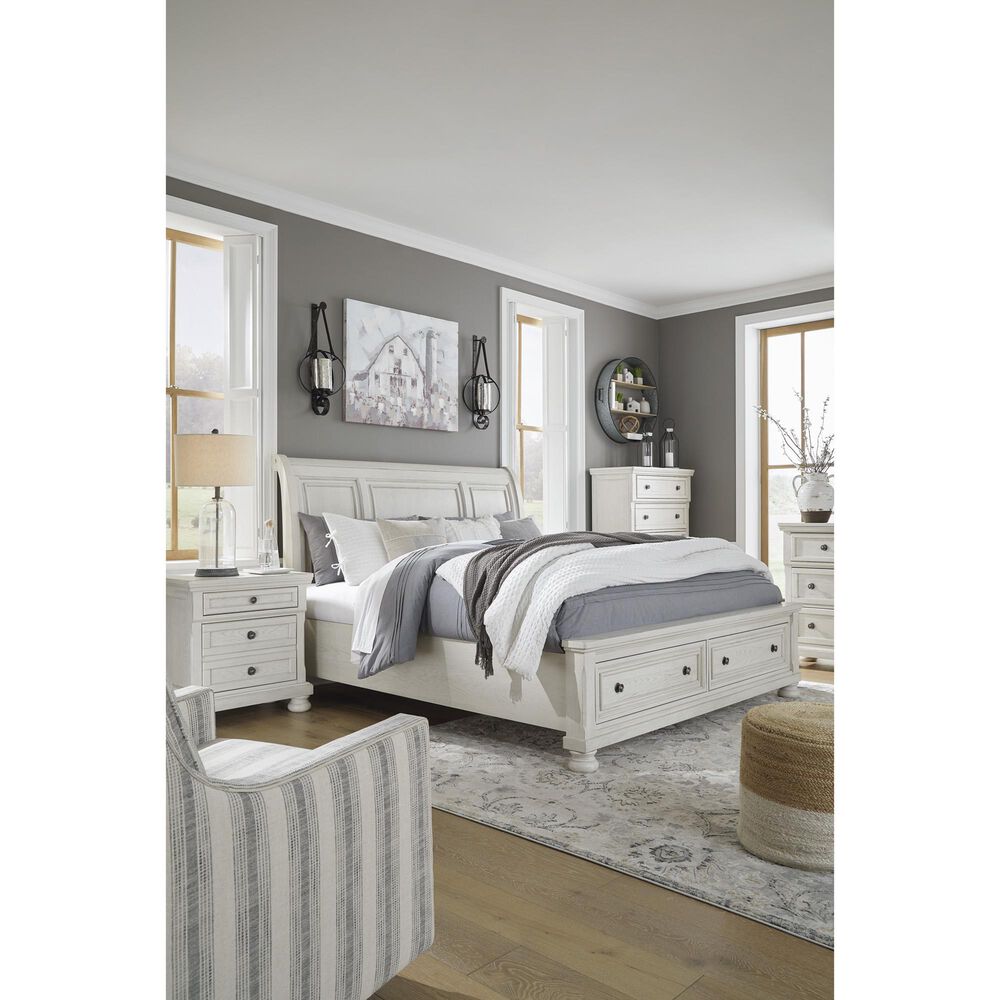 Ashley Robbinsdale King Sleigh Storage Bed in Antique White, , large