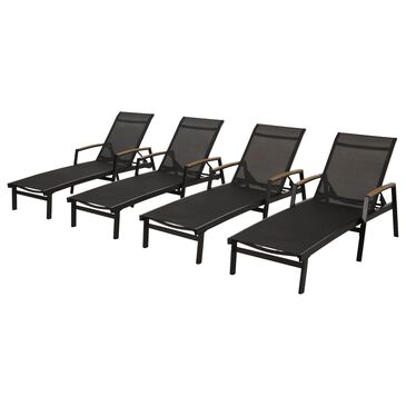 Noble House Oxton Patio Chaise Lounge in Black (Set of 4), , large