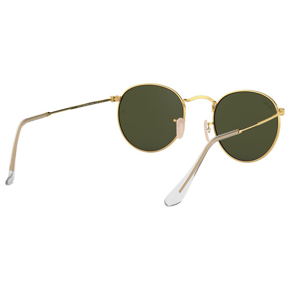 Rayban Glasses Round Metal Sunglasses with G-15 Green Lenses in Polished Arista Gold, , large