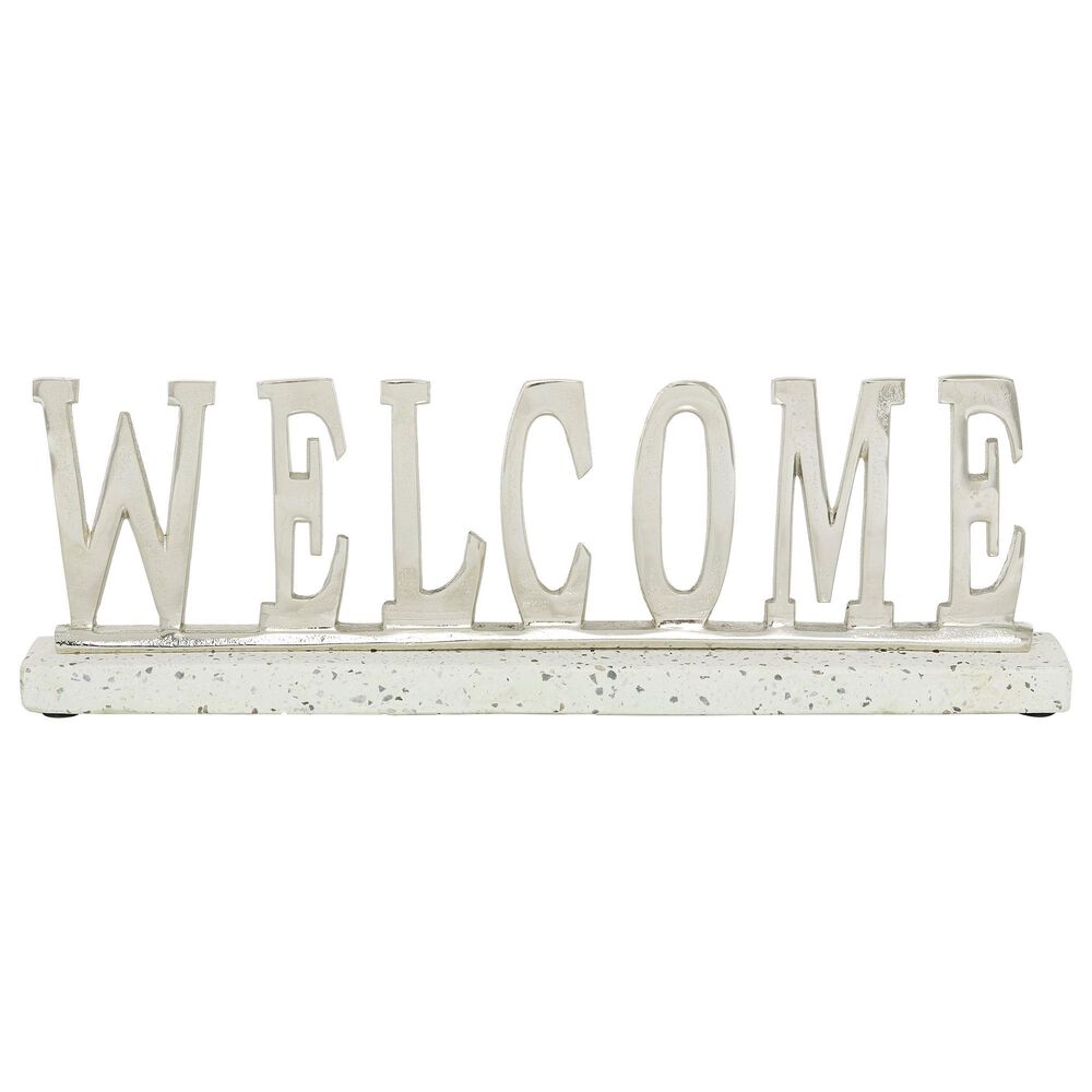 Maple and Jade "Welcome" Decorative Sign in Silver, White and Gray, , large