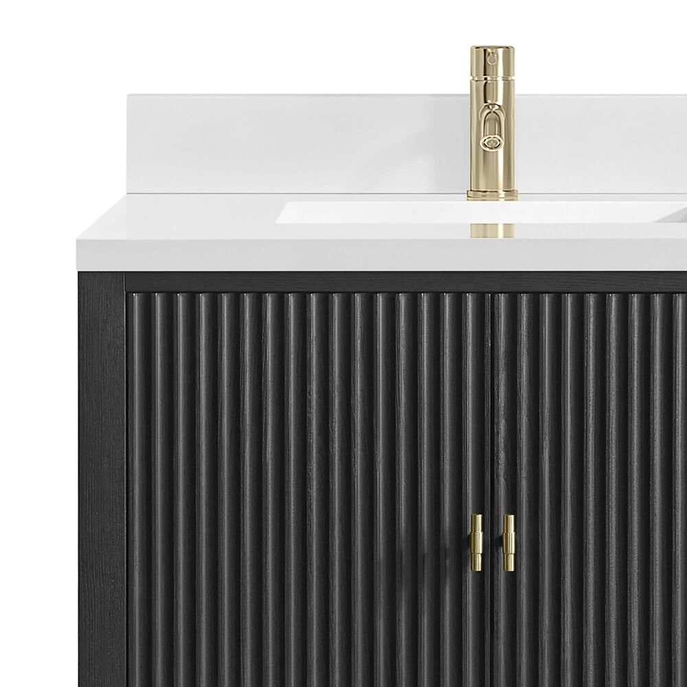 James Martin Myrrin 30" Single Bathroom Vanity in Carbon Oak with Single Hole 3 cm White Zeus Silestone Top and Rectangular Sink, , large