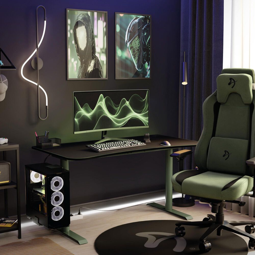 Arozzi Arena Medium Gaming Desk in Forest Green, , large