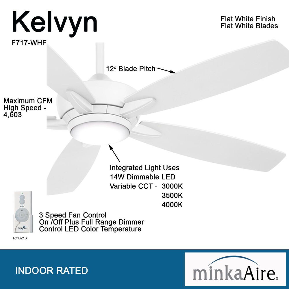 Minka-Aire Kelvyn 52" Ceiling Fan with LED Light in Flat White, , large