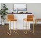 Lumisource Fuji High Back Barstool with Camel Faux Leather in Gold (Set of 2), , large