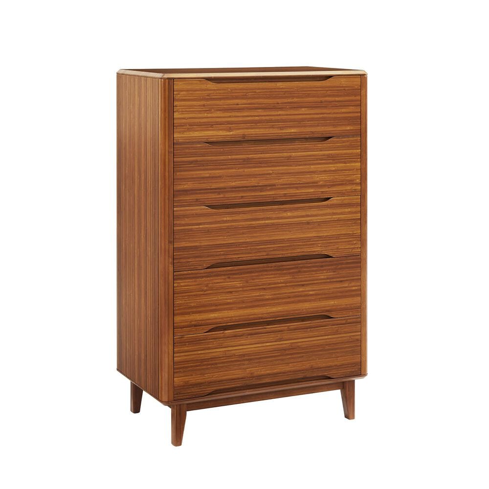 Natural Bamboo Furnishings Five Drawer High Chest, Amber, , large