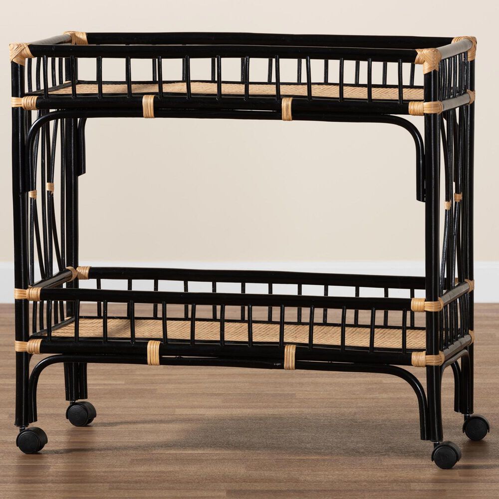 Baxton Studio Dalinda 2-Tier Kitchen Cart in Black and Natural Brown, , large