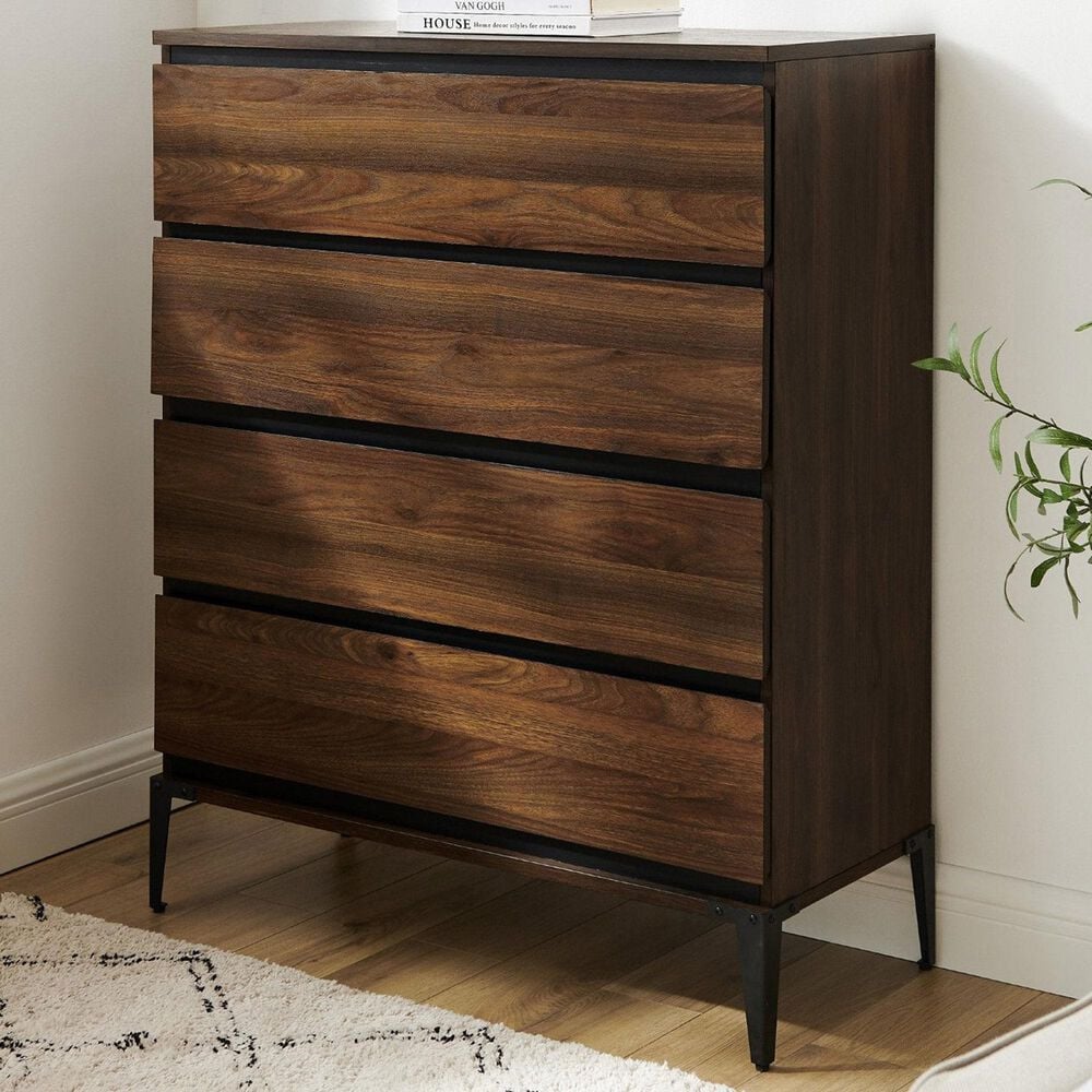 Walker Edison Elroy 4-Drawer Chest in Dark Walnut, , large