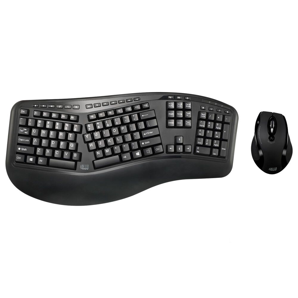 Adesso Wireless Ergo Keyboard and Laser Mouse Combo in Black, , large