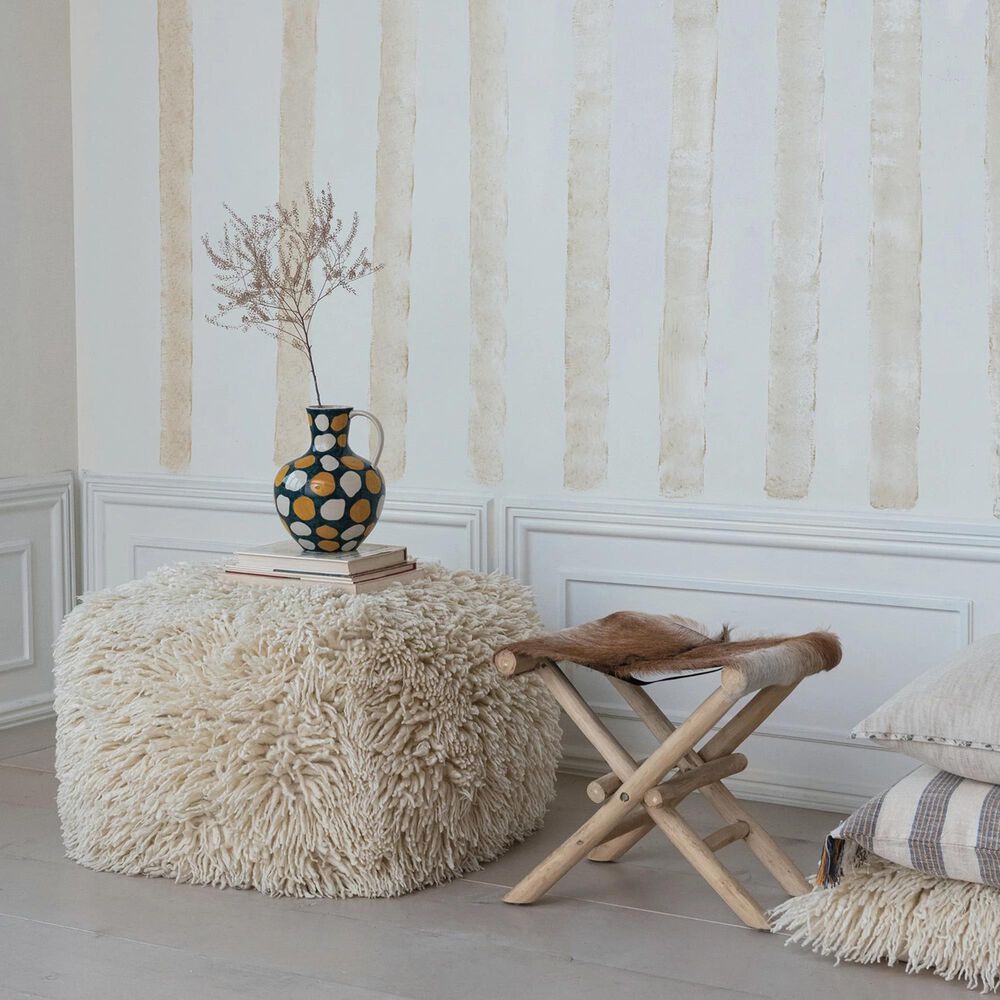 Teak Interiors Meadow Square Pouf in Cream, , large