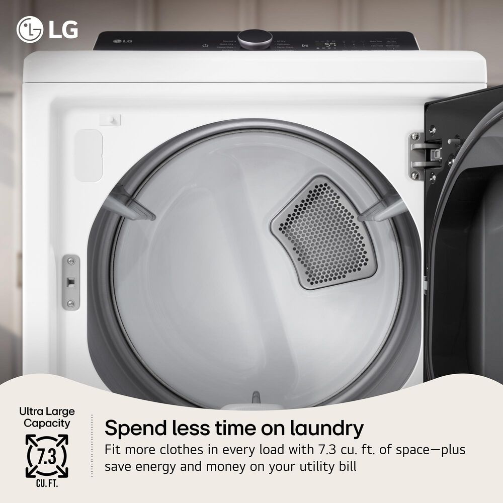 LG 7.3 Cu. Ft. Rear Control Gas Dryer with LG EasyLoad Door and AI Sensing in Alpine White, , large