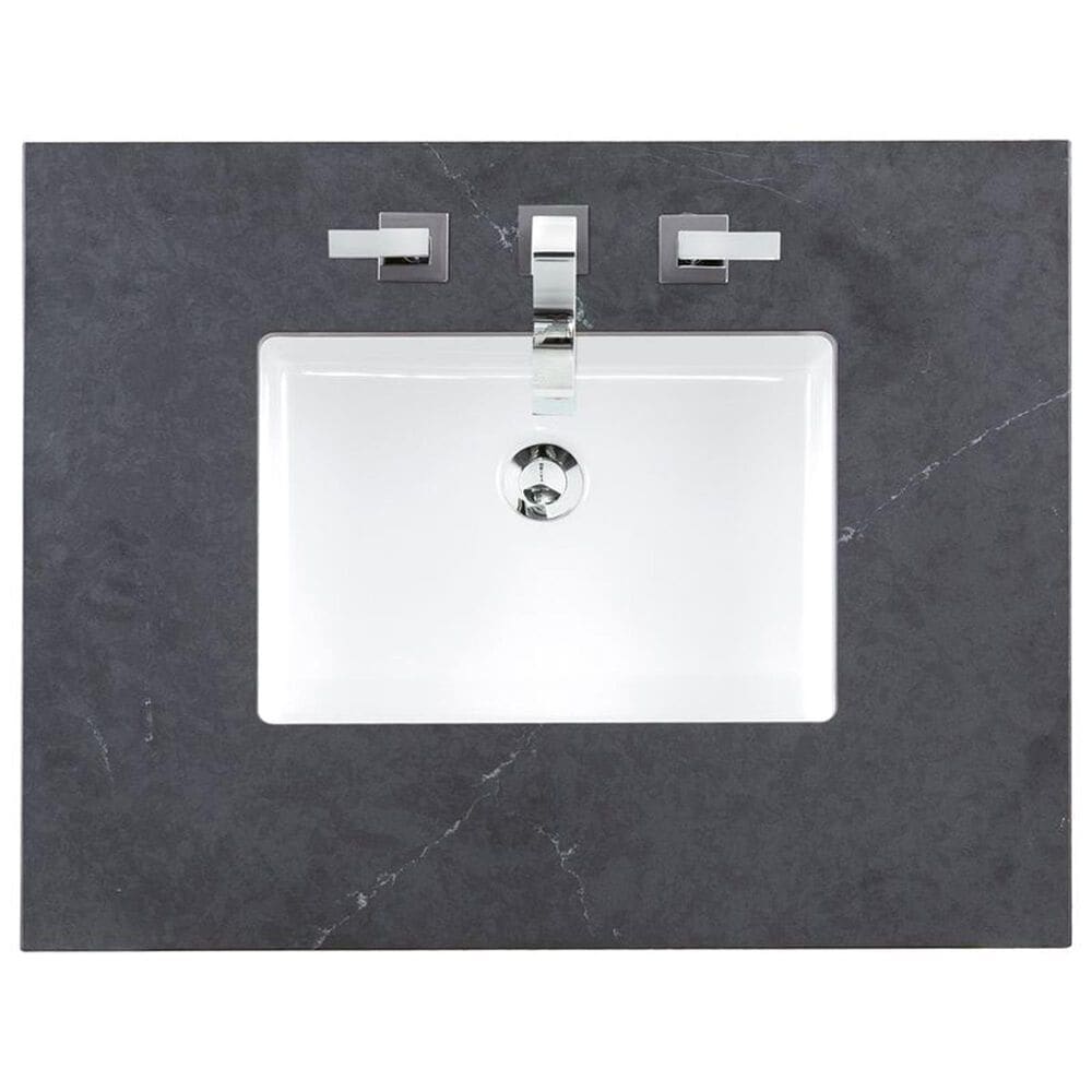 James Martin Vanities Breckenridge 30&quot; Single Bathroom Vanity in Smokey Celadon with 3 cm Charcoal Soapstone Quartz Top and Rectangular Sink, , large