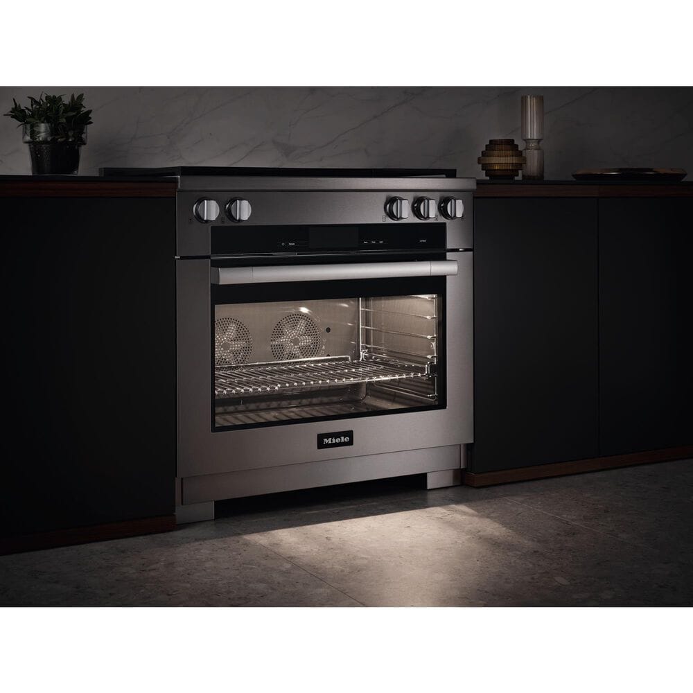 Miele 36" Freestanding Natural Gas Dual Fuel Range with Broil-Griddle Cover in Stainless Steel and Black, , large