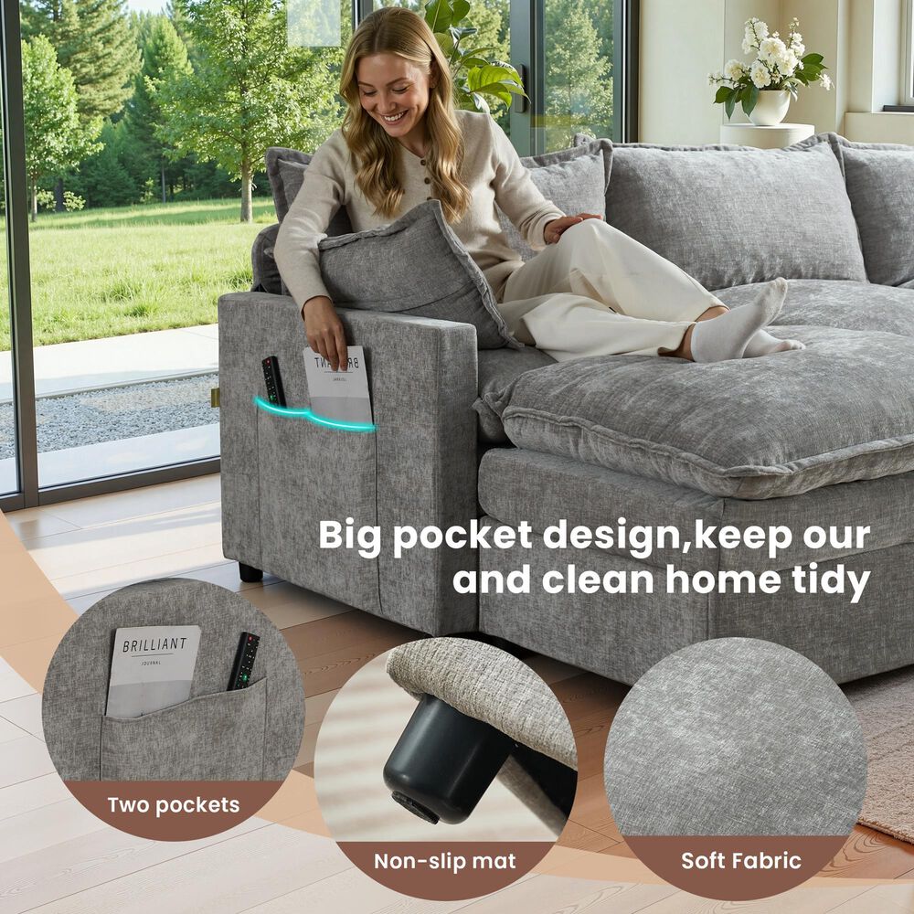 HOMLUX 107.87" Ultra-Comfort Chenille Sectional Sofa in Dark Gray, , large