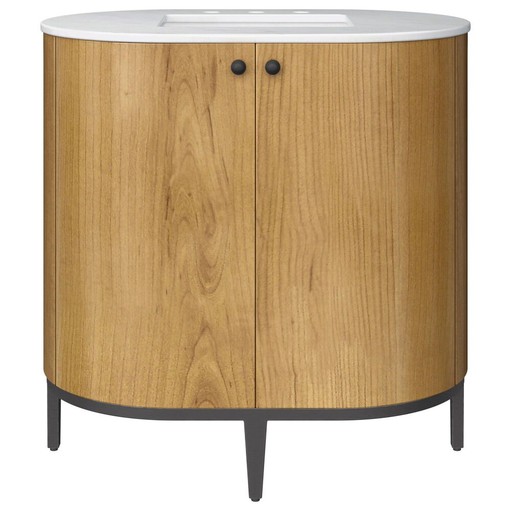 James Martin Vanities Bellamy 36" Single Bathroom Vanity in Rustic Oak with 3 cm Carrara White Marble Top and Rectangular Sink, , large