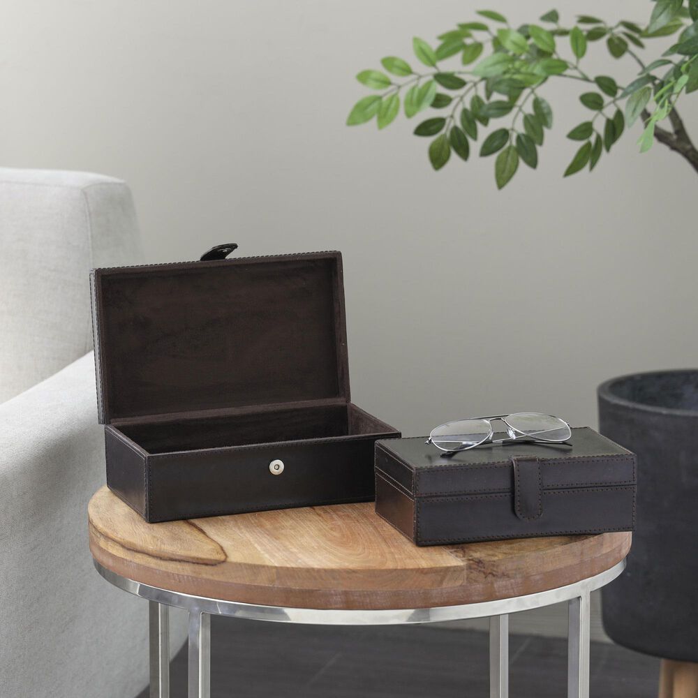 Maple and Jade 10&quot; 2-Piece Handmade Storage Decorative Box Set in Dark Brown, , large