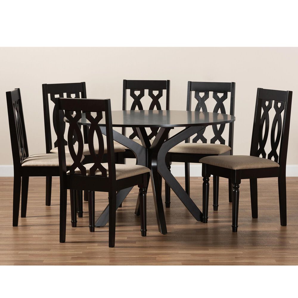 Baxton Studio Callie 7-Piece Dining Set in Sand/Dark Brown, , large