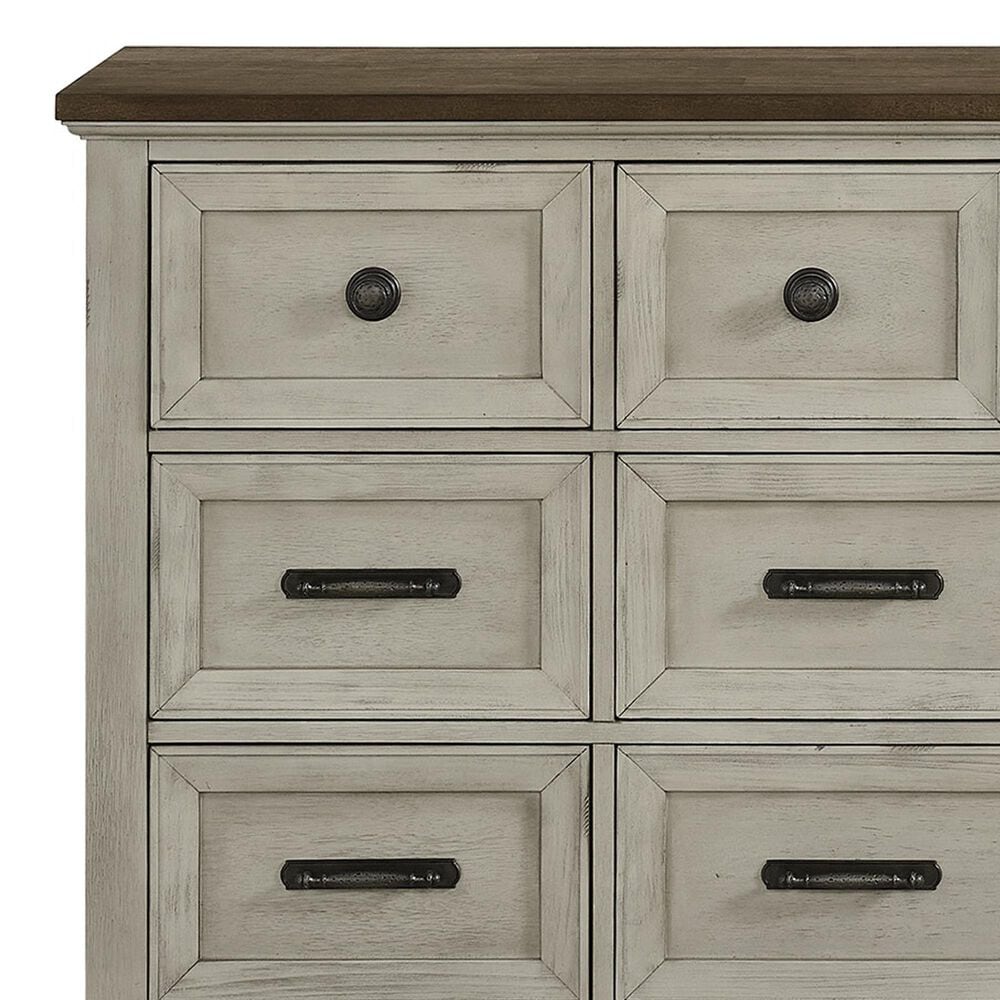 Mayberry Hill Farmington 9-Drawer Dresser in Medium Brown and Washed Stone, , large