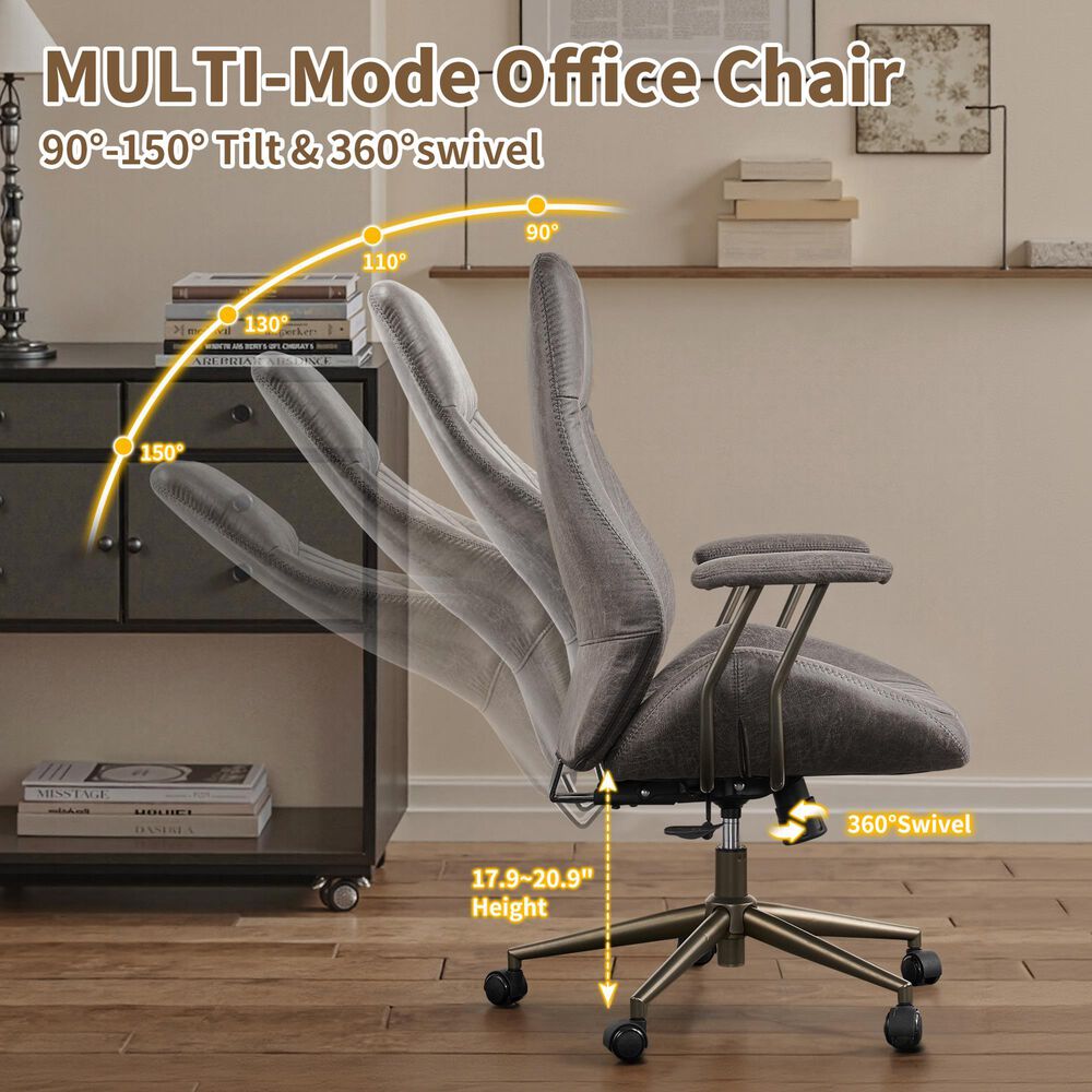 HOMLUX High Back Ergonomic Office Chair with Suede Leather in Gray, , large