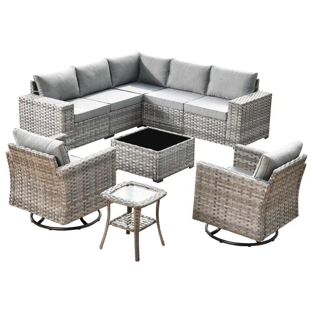 HOMLUX 9-Piece Wicker Sectional Patio Furniture Set in Dark Gray, , large