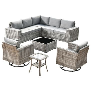 HOMLUX 9-Piece Wicker Sectional Patio Furniture Set in Dark Gray, , large