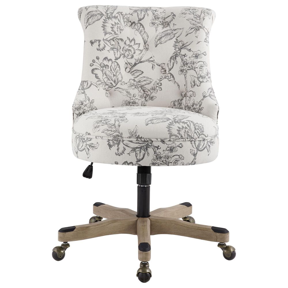 Linon Home Decor Sinclair Office Chair with Floral Gray Cushion in Grey Wash, , large