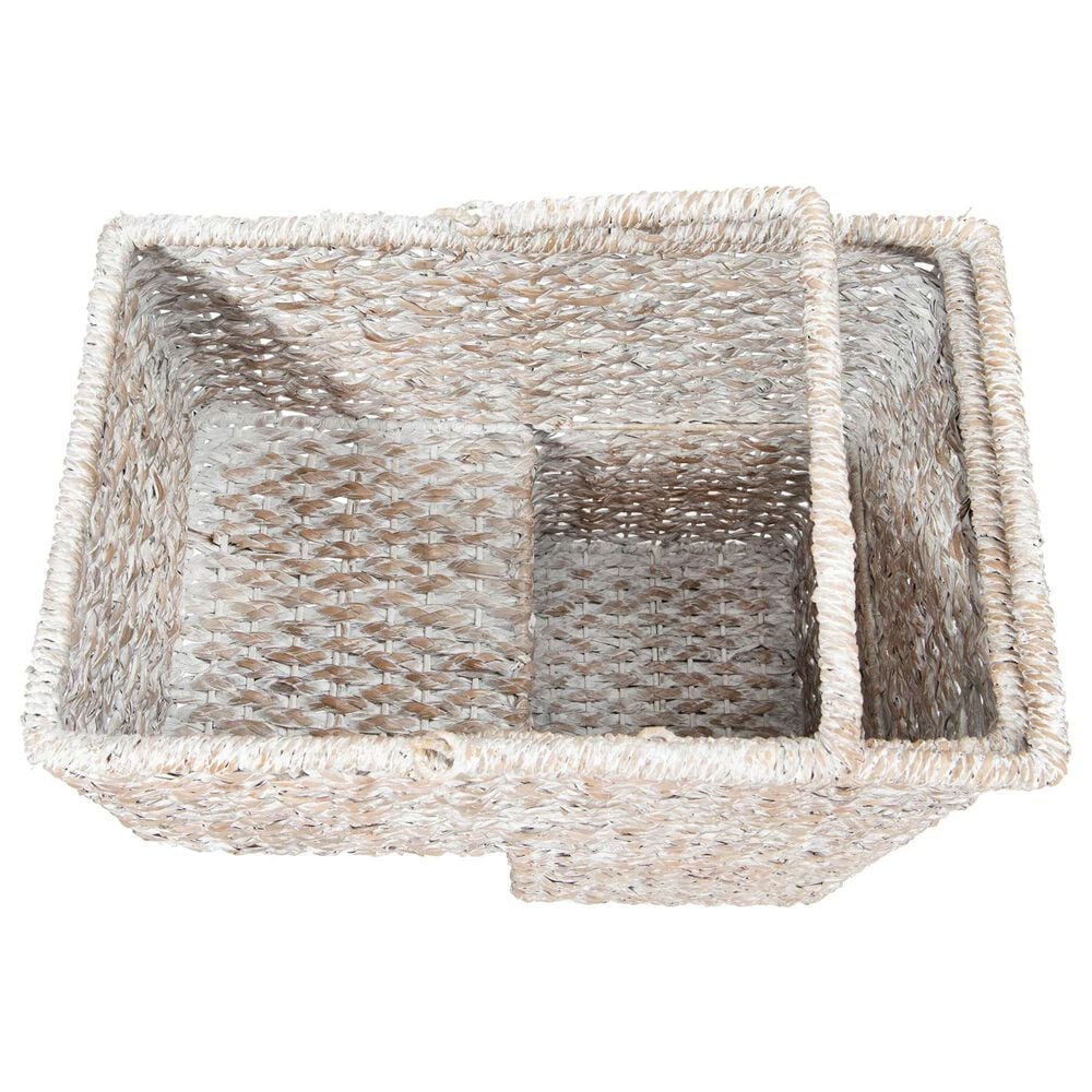 Creative Coop Braided Bankuan Stair Basket with Handles in Whitewash, , large