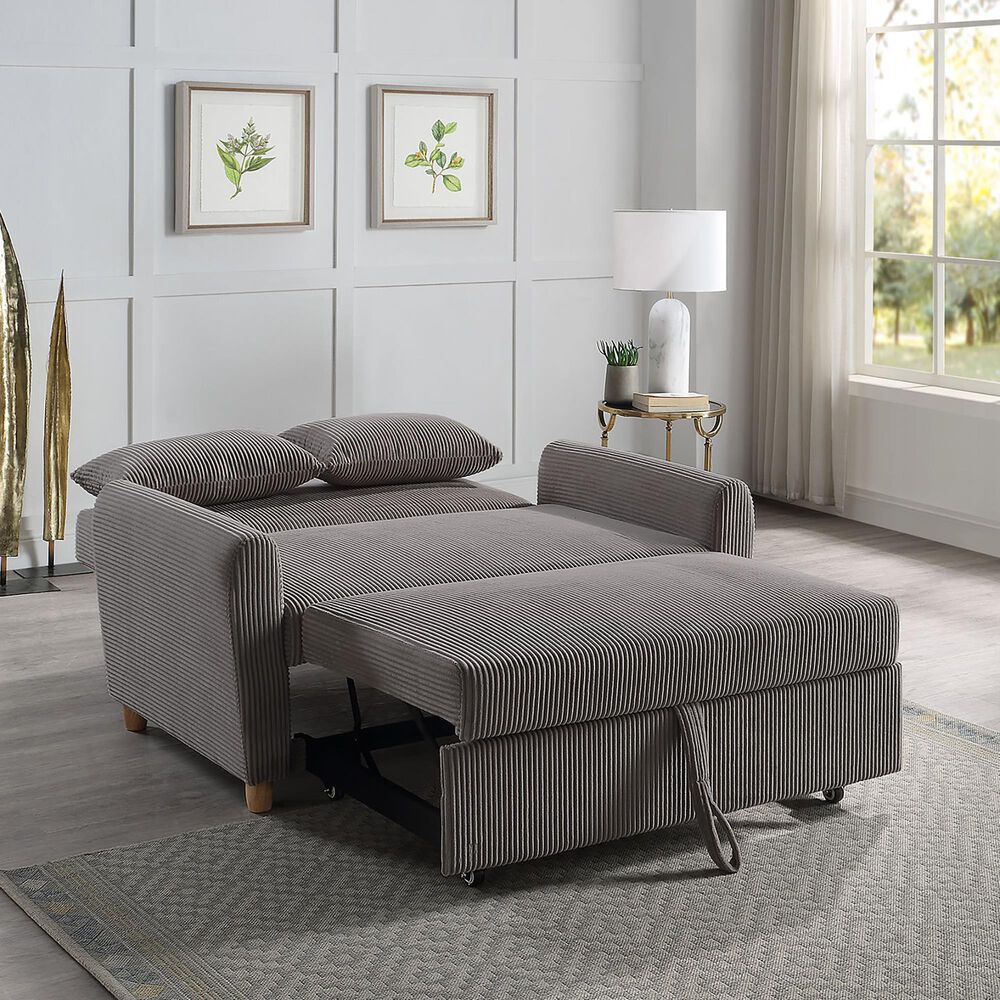 HOMLUX 54" Manual Corduroy Convertible Sleeper Loveseat in Brown, , large