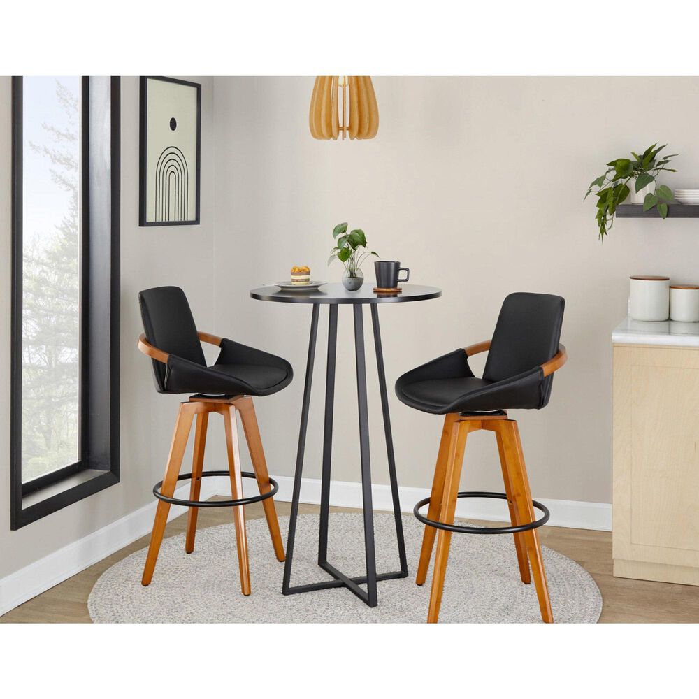 Lumisource Cosmo Swivel Barstool with Black Cushion in Walnut and Black, , large