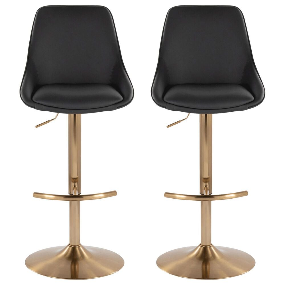 LumiSource Diana Adjustable Barstool with Black Faux Leather Upholstery in Gold (Set of 2), , large