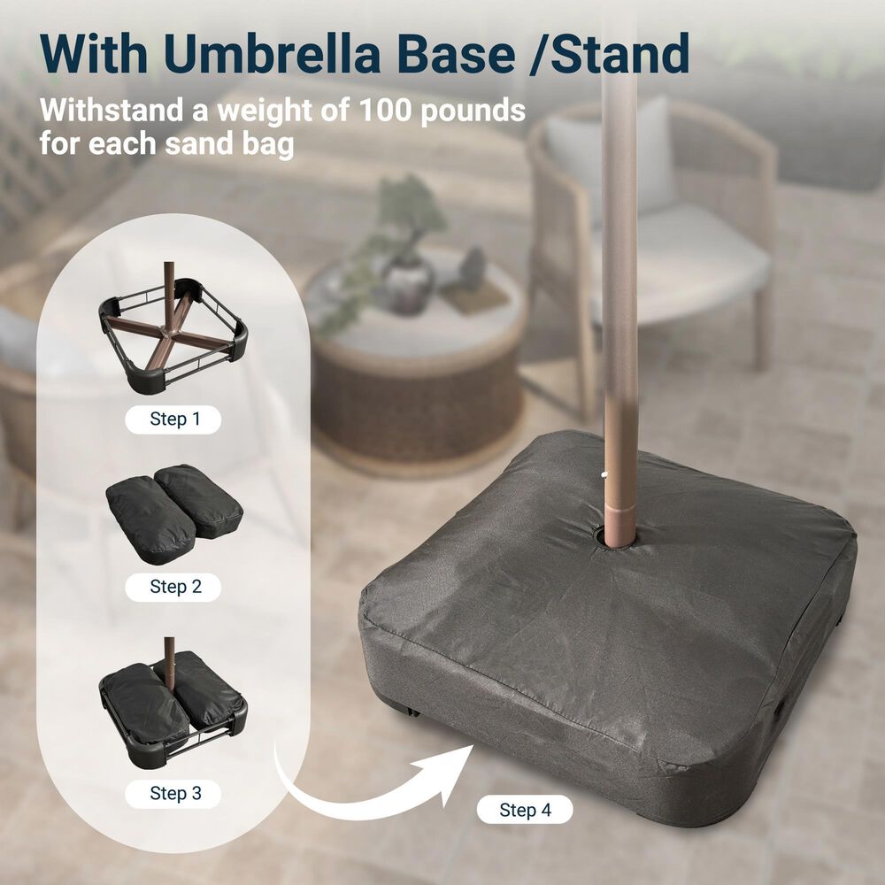 HOMLUX 15' Outdoor Market Umbrella with Sandbags Base and LED Lights in Dark Blue, , large