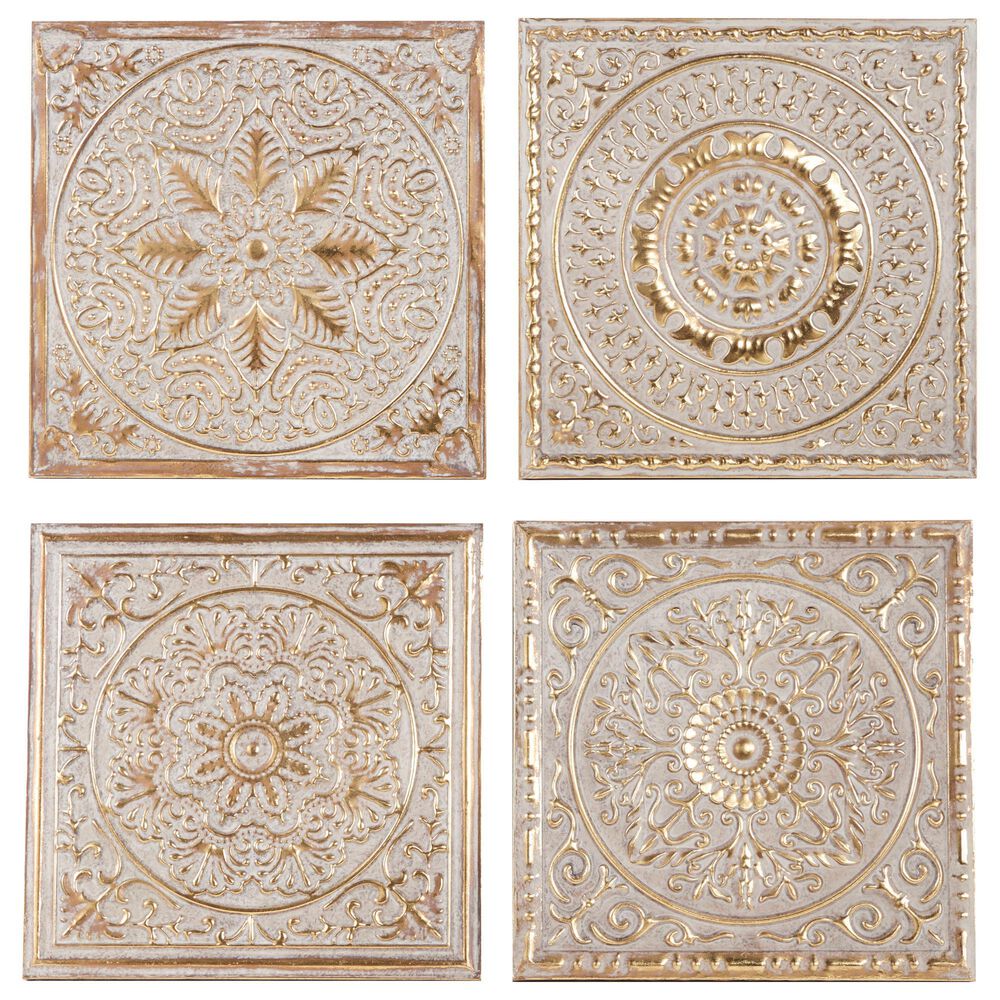 Maple and Jade 16.5" x 16.5" Eclectic Wall Decor in Gold (Set of 4), , large
