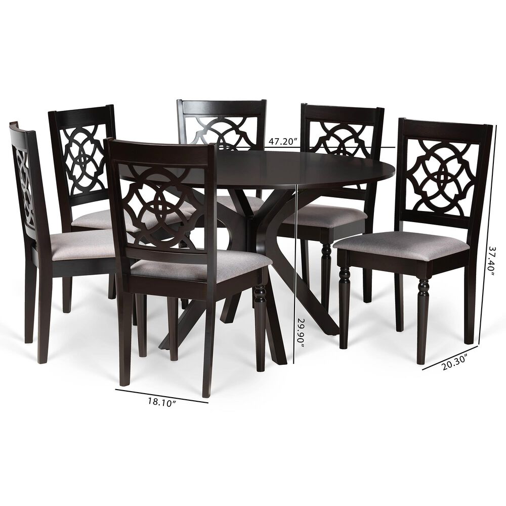Baxton Studio Sadie 7-Piece Dining Set in Grey/Dark Brown, , large